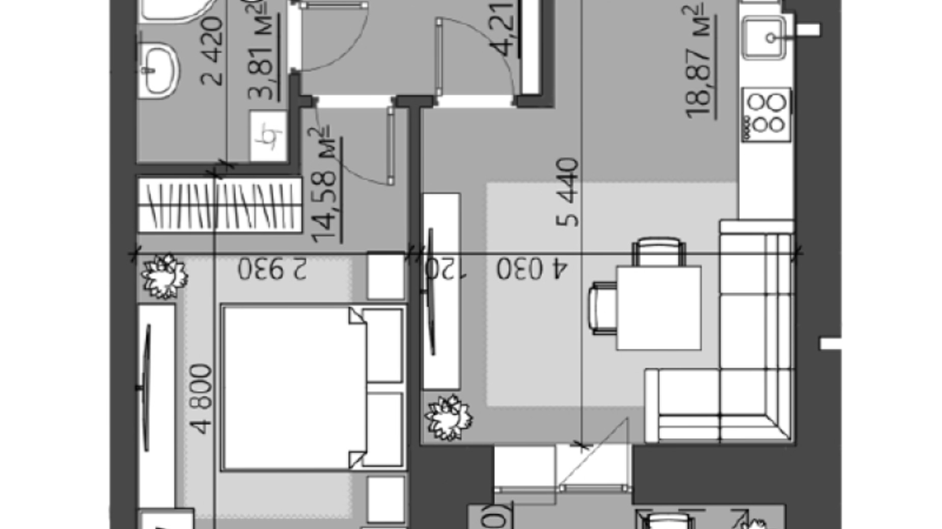 Планировка 1-комнатной квартиры в ЖК Family City 46.78 м², фото 413992