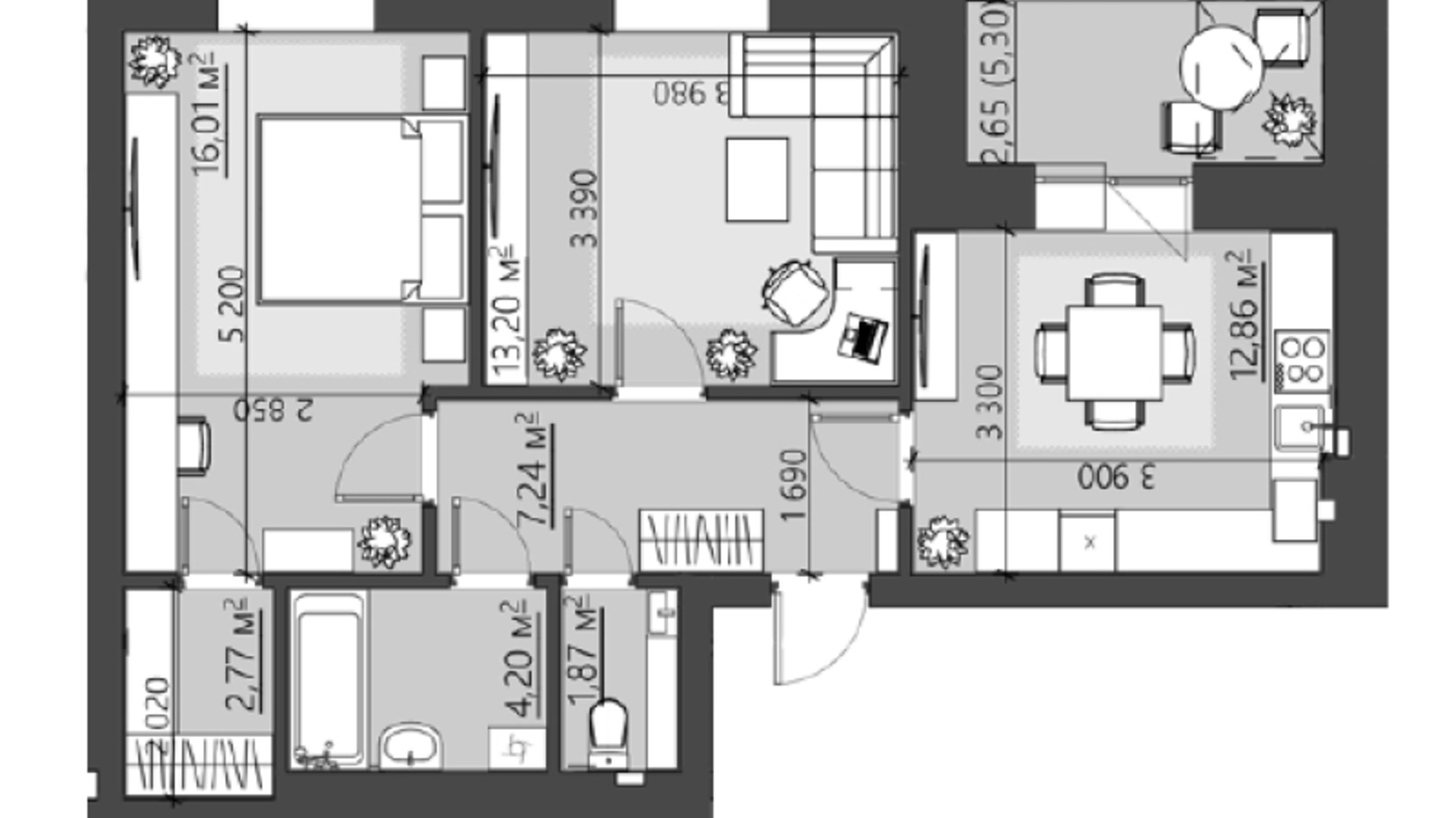 Планировка 2-комнатной квартиры в ЖК Family City 63.45 м², фото 414006