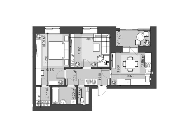 ЖК Family City: планування 2-кімнатної квартири 63.45 м²