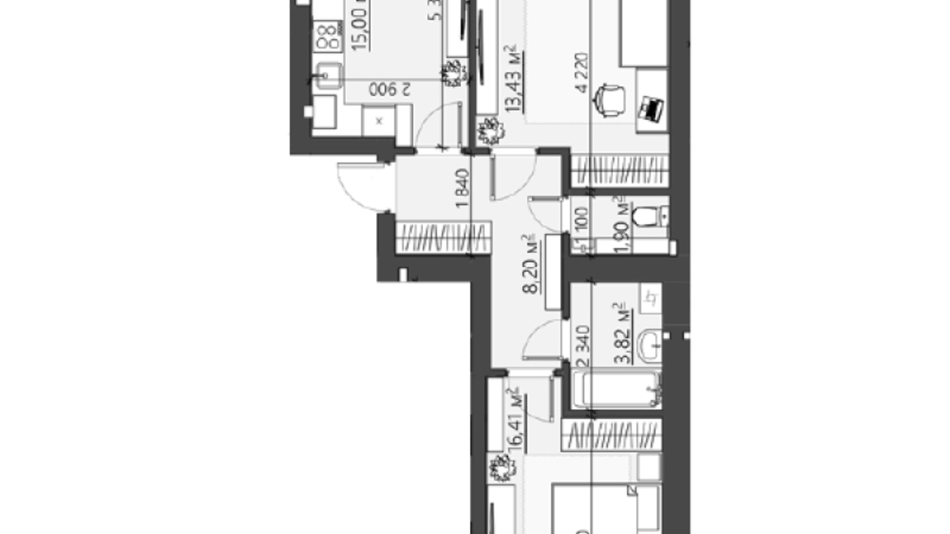Планировка 2-комнатной квартиры в ЖК Family City 63.12 м², фото 414007