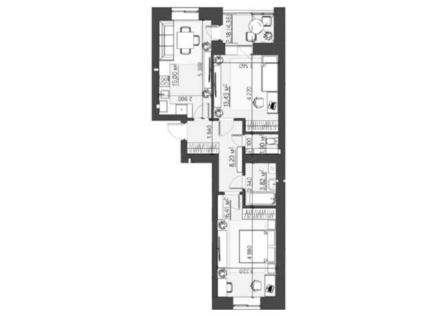 ЖК Family City: планировка 2-комнатной квартиры 63.12 м²