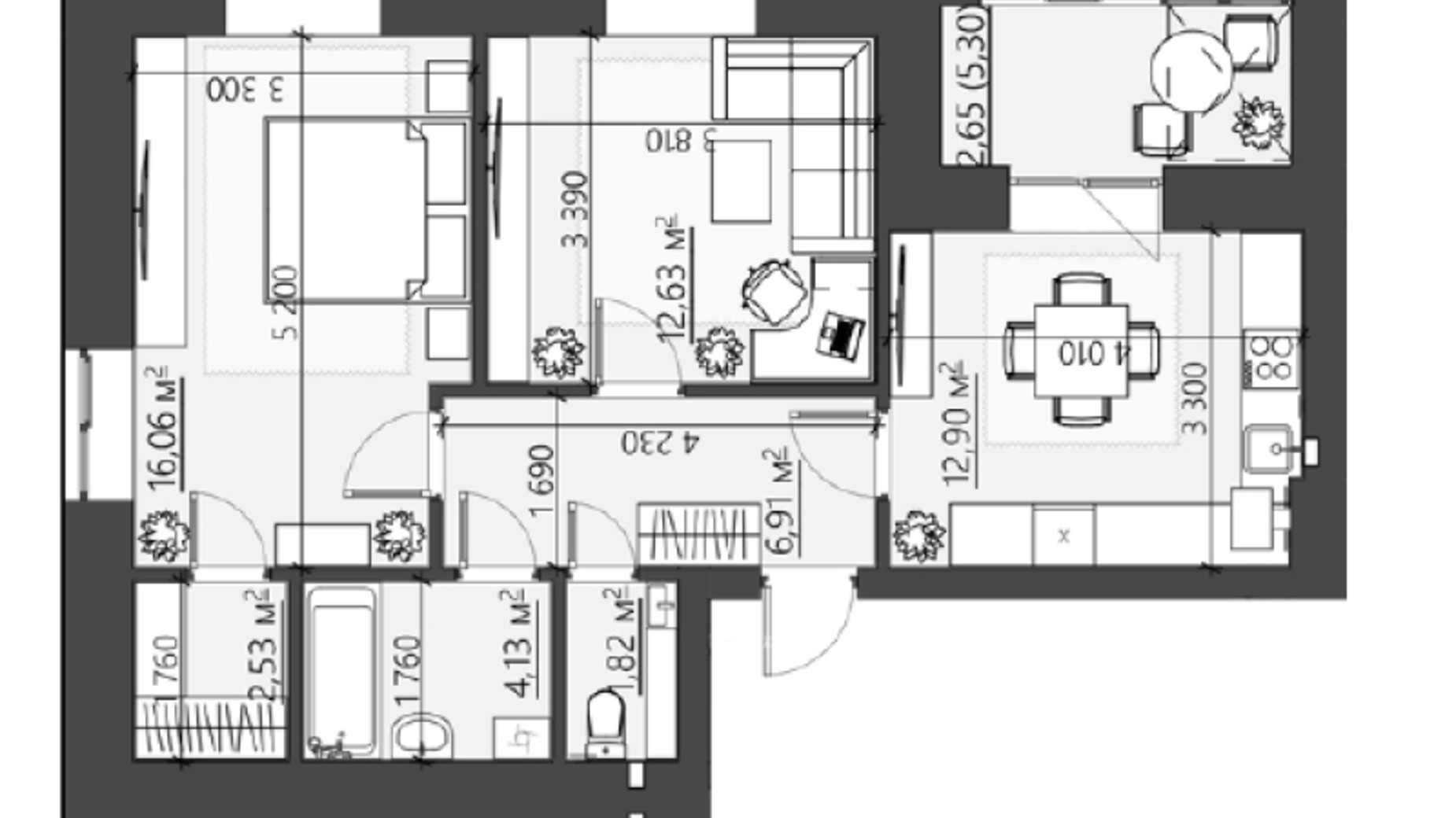 Планировка 2-комнатной квартиры в ЖК Family City 62.28 м², фото 414008
