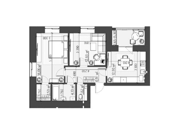 ЖК Family City: планировка 2-комнатной квартиры 62.28 м²