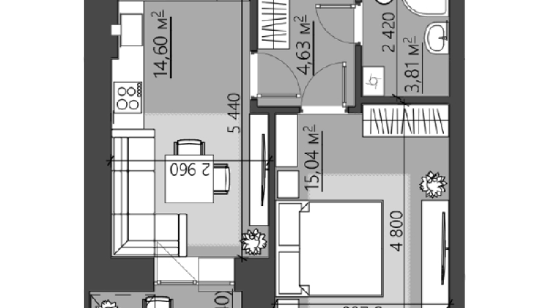 Планування 1-кімнатної квартири в ЖК Family City 42.48 м², фото 414009