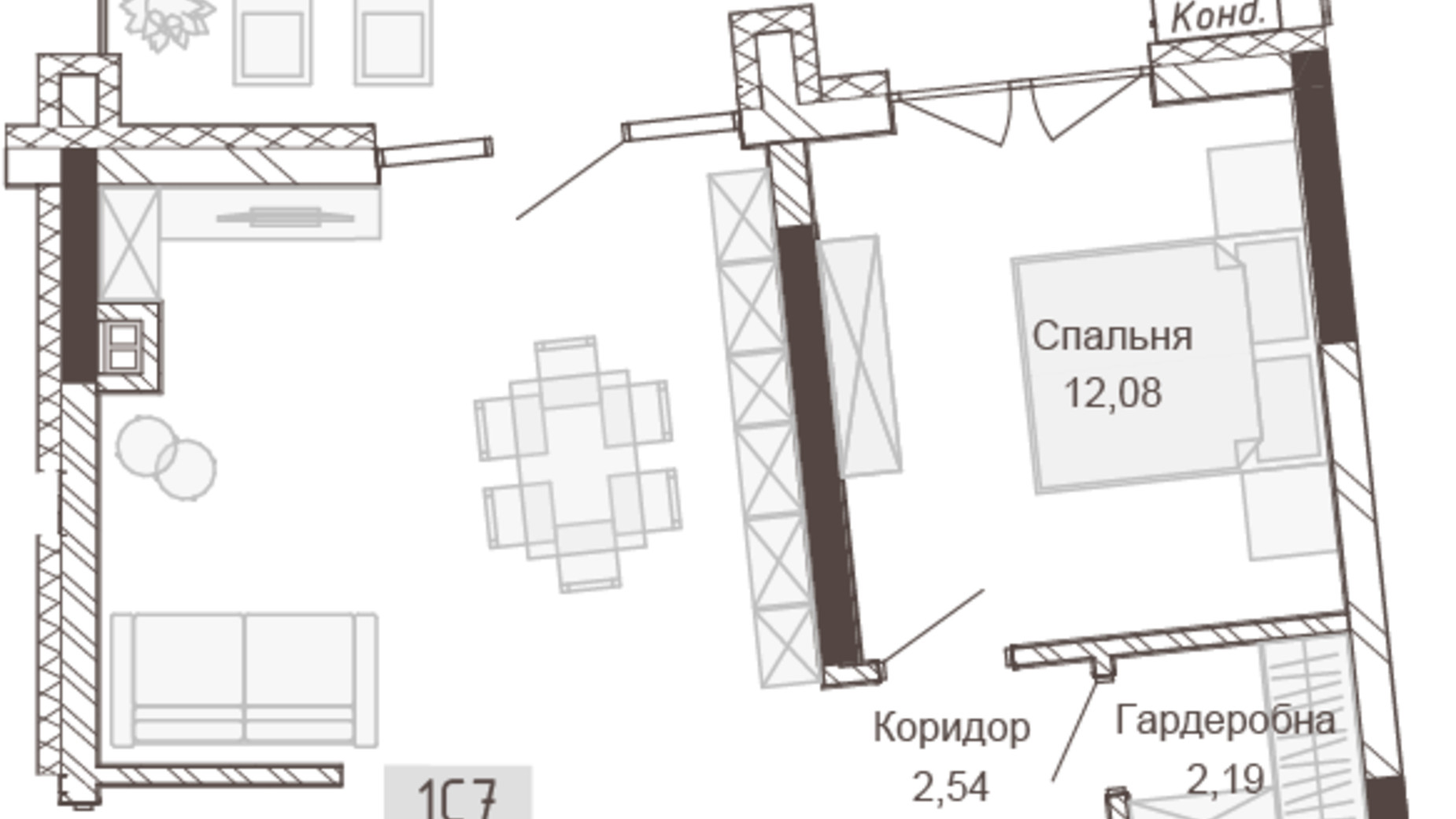 Планування 1-кімнатної квартири в Апарт-комплекс Pokrovsky Apart Complex 63.87 м², фото 414719