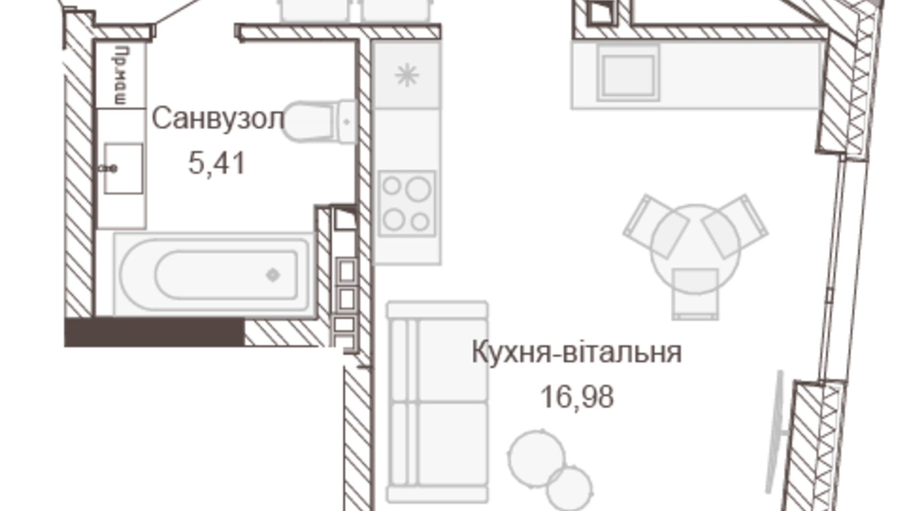 Планировка 2-комнатной квартиры в Апарт-комплекс Pokrovsky Apart Complex 47.55 м², фото 414775