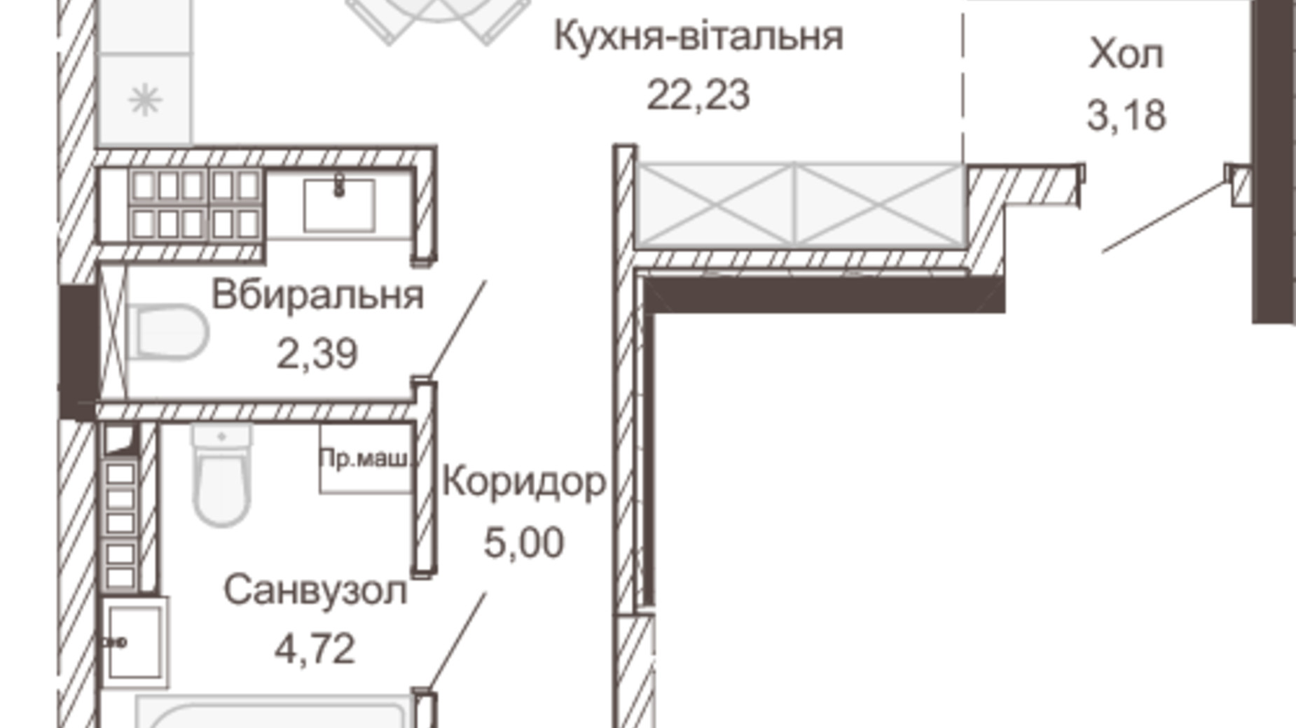 Планування 2-кімнатної квартири в Апарт-комплекс Pokrovsky Apart Complex 68.15 м², фото 414782