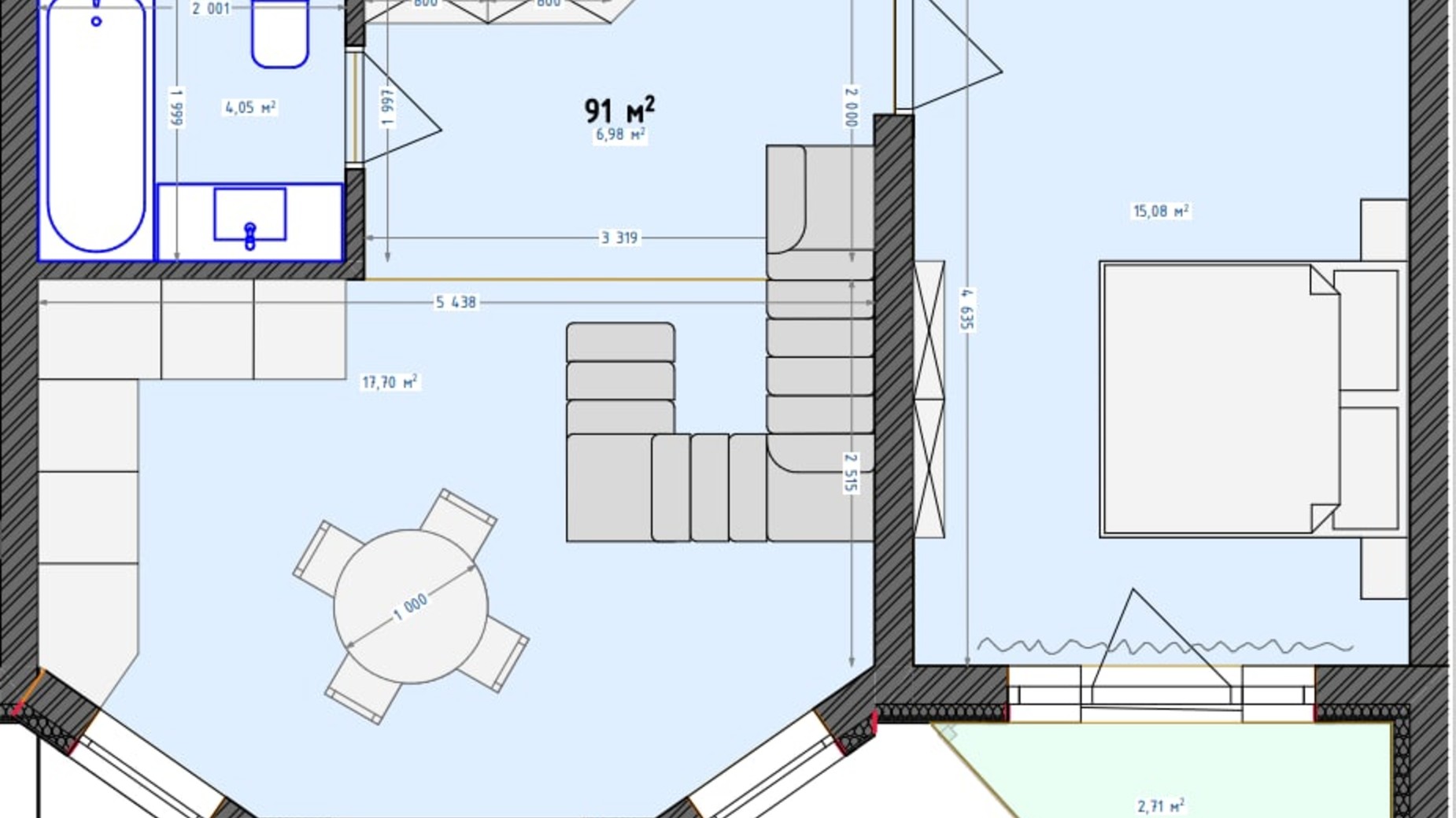 Планування багато­рівневої квартири в ЖК Трояндовий 91 м², фото 415191