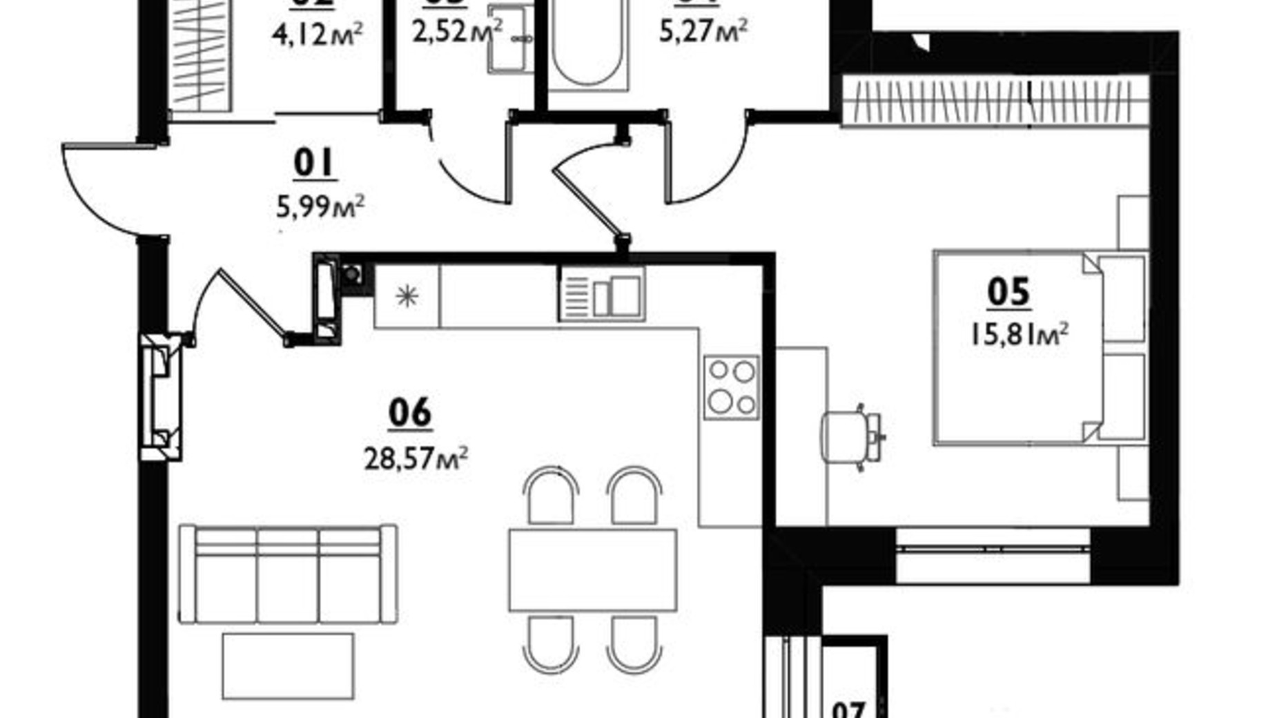 Планировка 1-комнатной квартиры в ЖК Белый Шоколад. City Lake 62.63 м², фото 415730