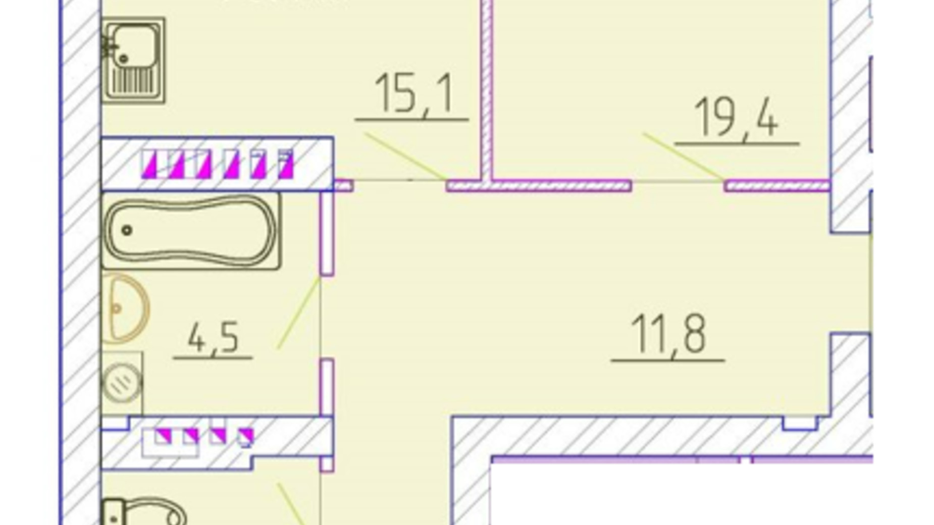 Планировка 2-комнатной квартиры в ЖК Графский 73.4 м², фото 415858