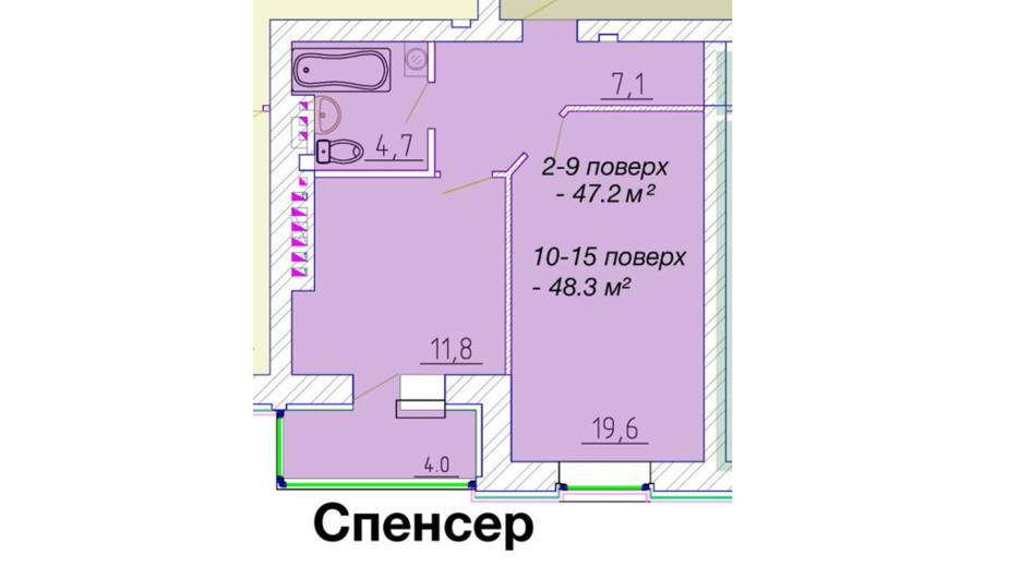 Планировка 1-комнатной квартиры в ЖК Графский 47.2 м², фото 415862