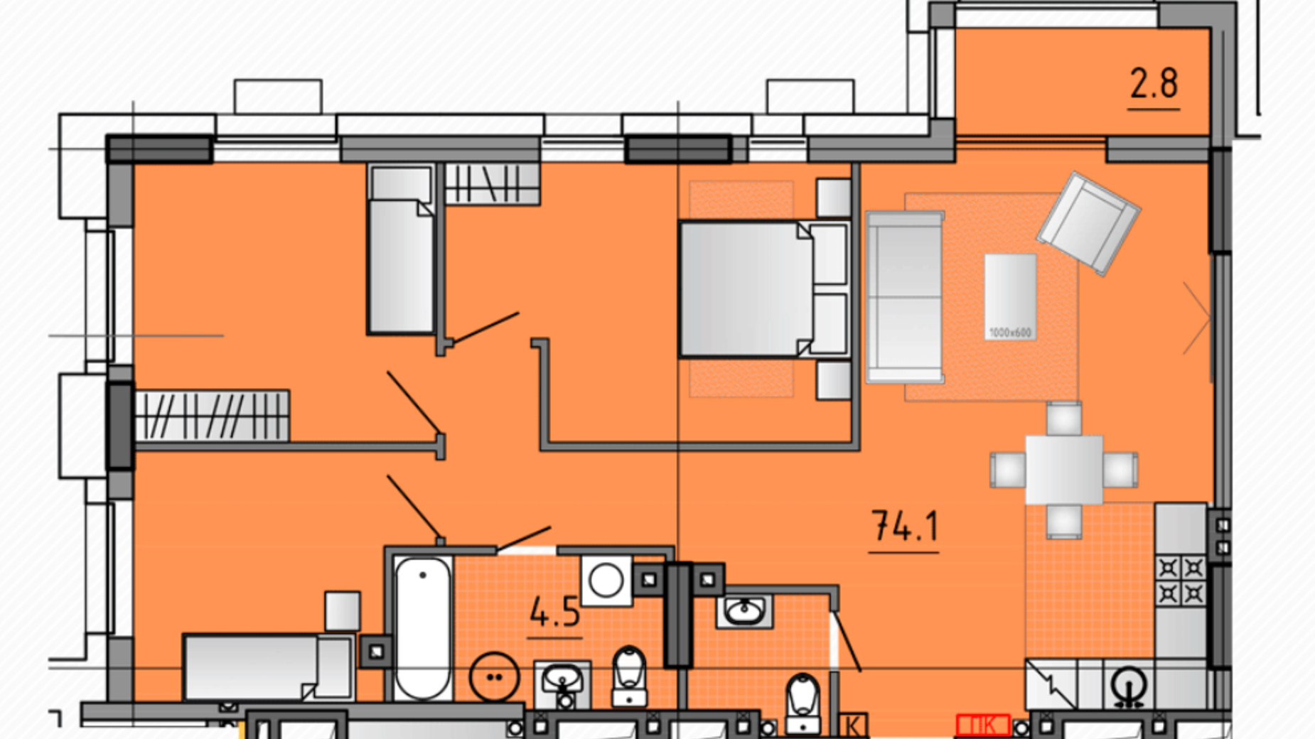 Планировка 3-комнатной квартиры в ЖК Космос 81.4 м², фото 416221