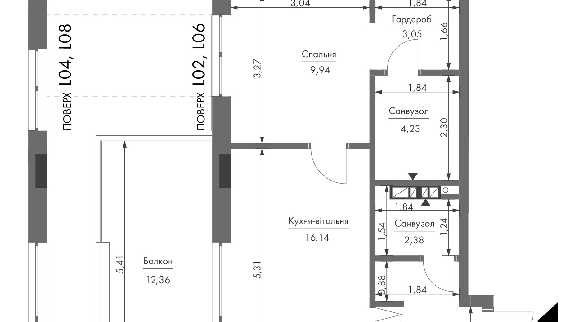 Планування апартаментів в ЖК Gravity Park 45.11 м², фото 416584
