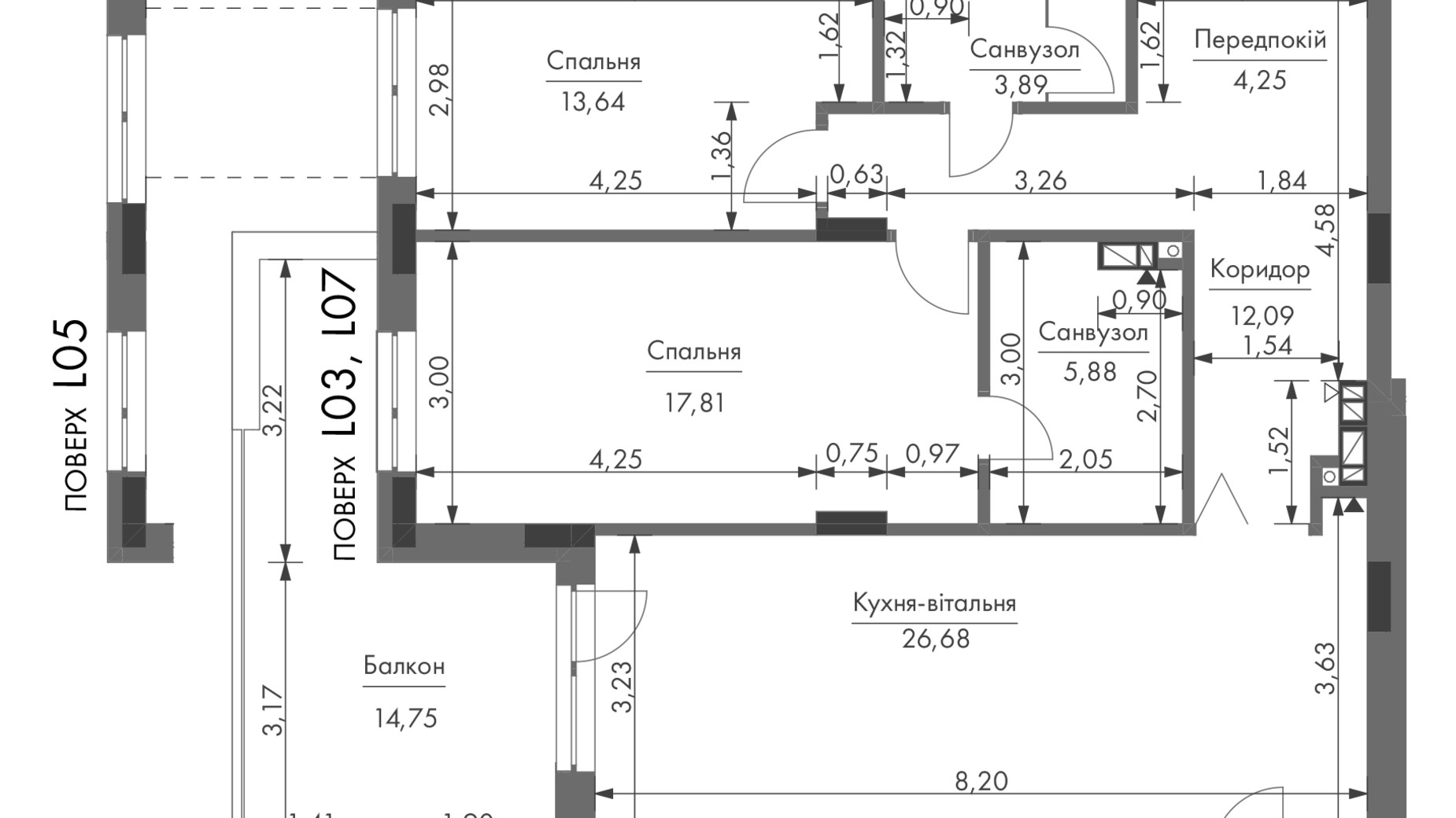 Планировка апартаментов в ЖК Gravity Park 90.88 м², фото 416602