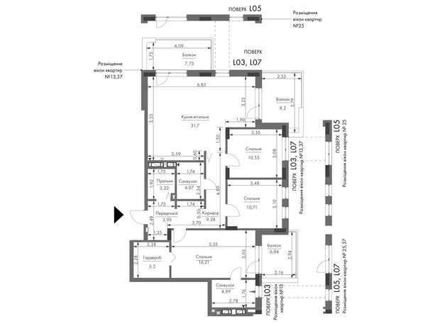 ЖК Gravity Park: планировка 3-комнатной квартиры 106.37 м² ЖК Gravity Park: планировка 3-комнатной квартиры 106.37 м²