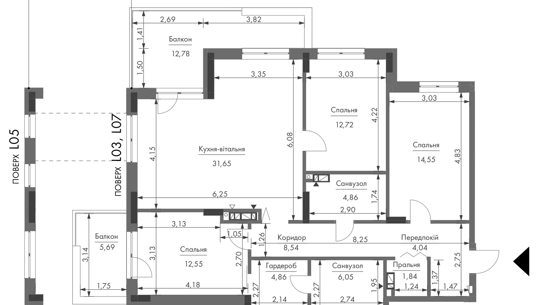 Планування апартаментів в ЖК Gravity Park 107.21 м², фото 416619