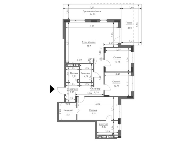 ЖК Gravity Park: планировка 3-комнатной квартиры 104.01 м² ЖК Gravity Park: планировка 3-комнатной квартиры 104.01 м²