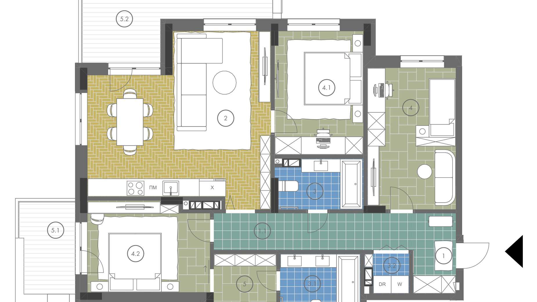 Планування апартаментів в ЖК Gravity Park 107.21 м², фото 416624