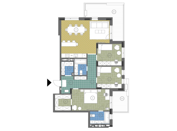ЖК Gravity Park: планировка 3-комнатной квартиры 106.12 м² ЖК Gravity Park: планировка 3-комнатной квартиры 106.12 м²