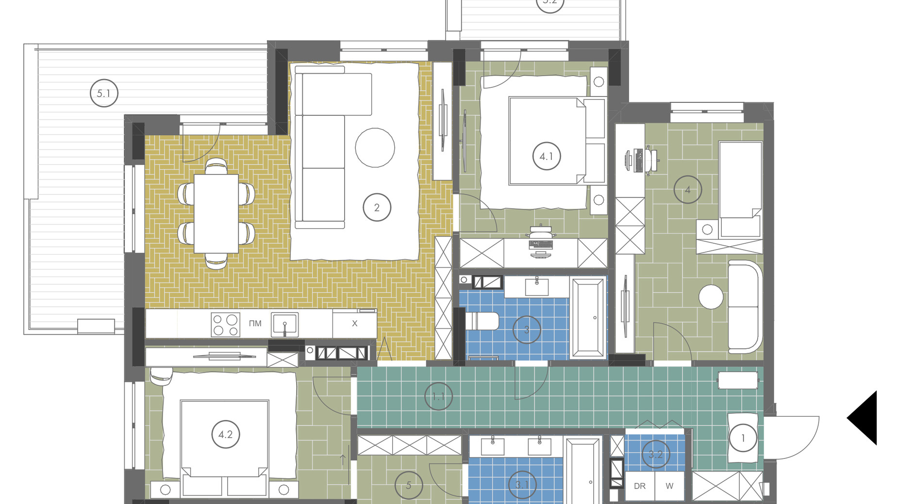 Планировка апартаментов в ЖК Gravity Park 107.74 м², фото 416626