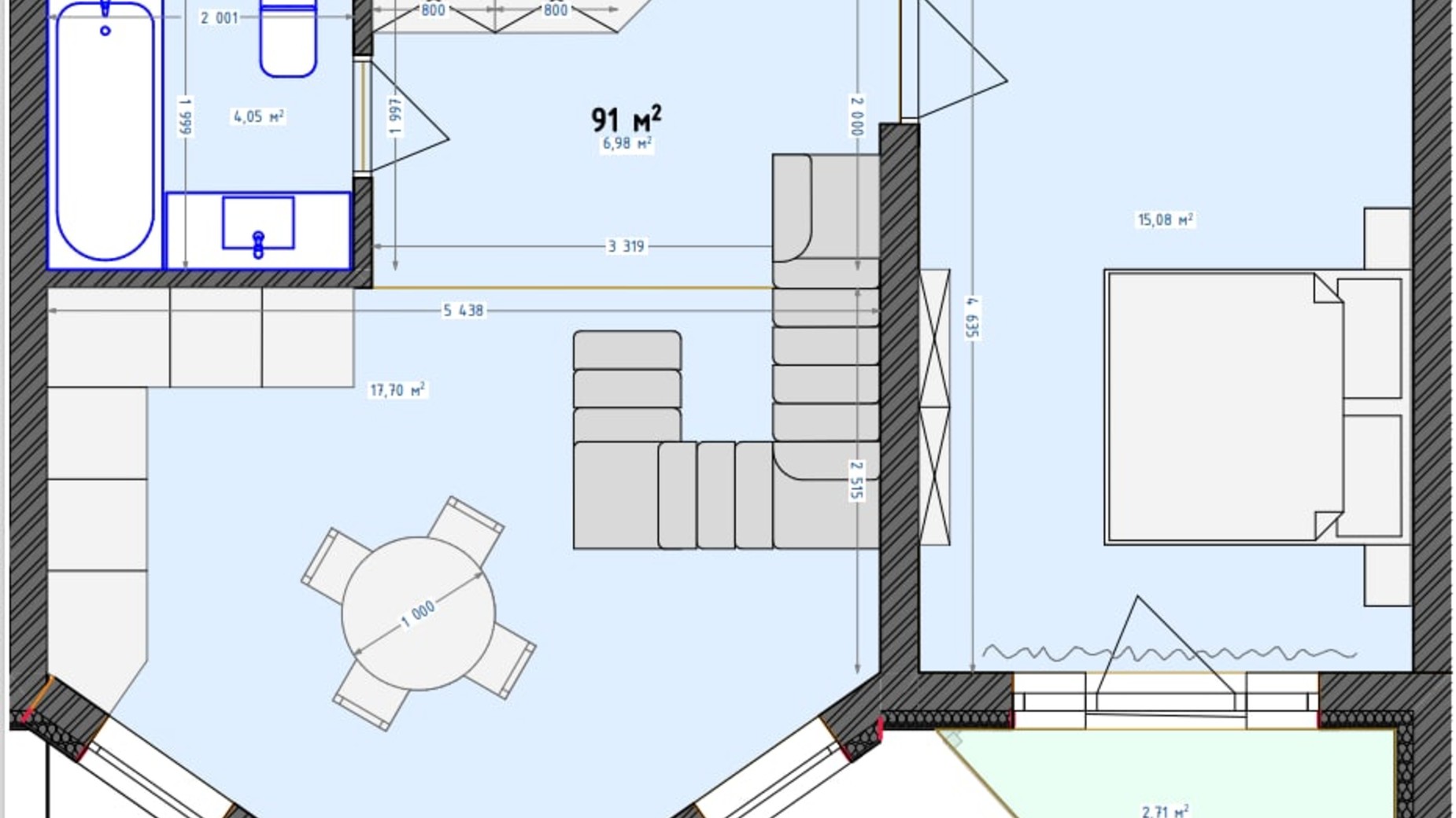 Планування багато­рівневої квартири в ЖК Трояндовий 91 м², фото 417501