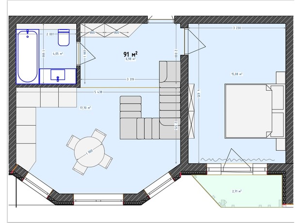 ЖК Трояндовый: планировка 3-комнатной квартиры 91 м²