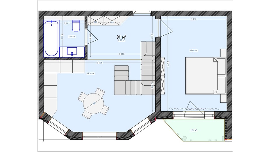 Планировка много­уровневой квартиры в ЖК Трояндовый 91 м², фото 417501