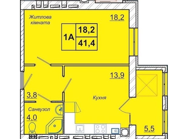 ЖК Рів’єра: планування 1-кімнатної квартири 41.4 м²