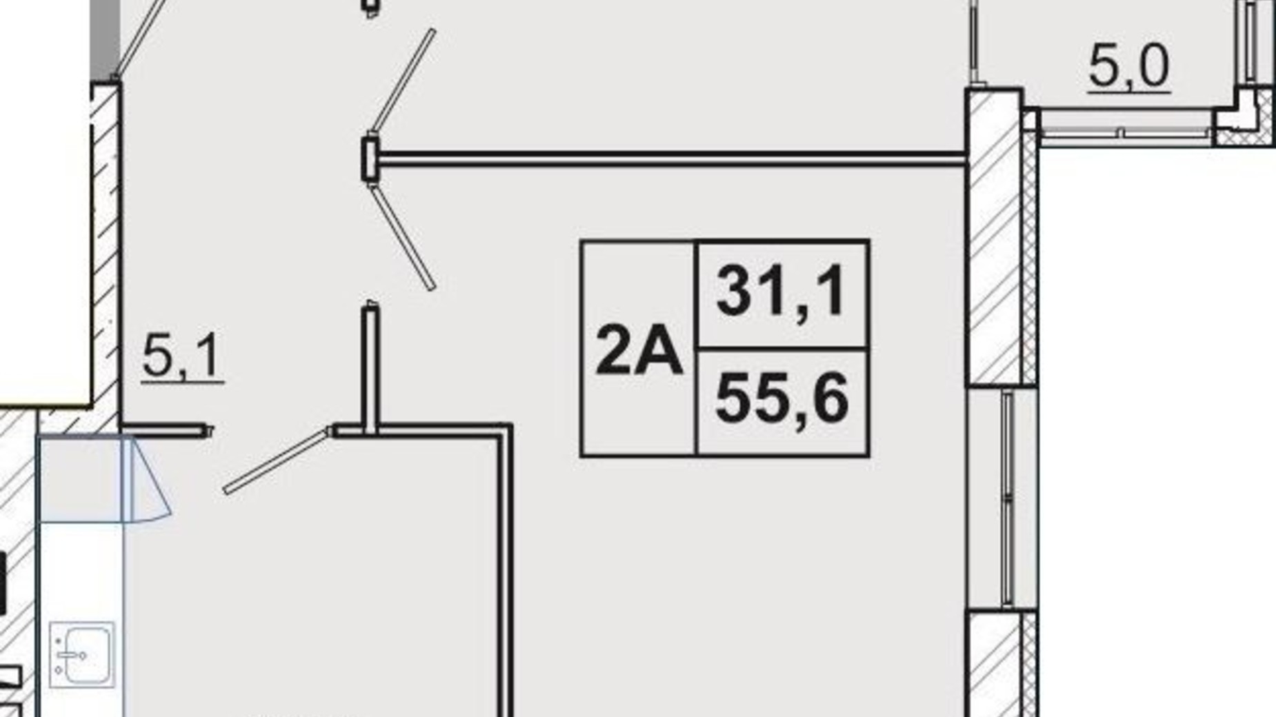 Планування 2-кімнатної квартири в ЖК Рів’єра 55.6 м², фото 418372