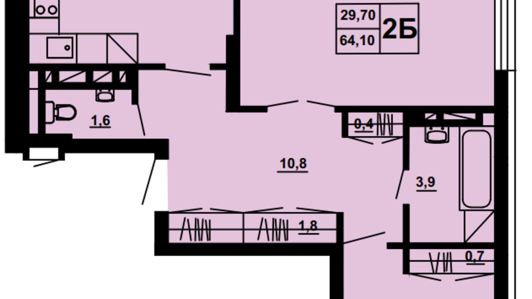 Планировка 2-комнатной квартиры в ЖК Beverly Hills 64.1 м², фото 418439