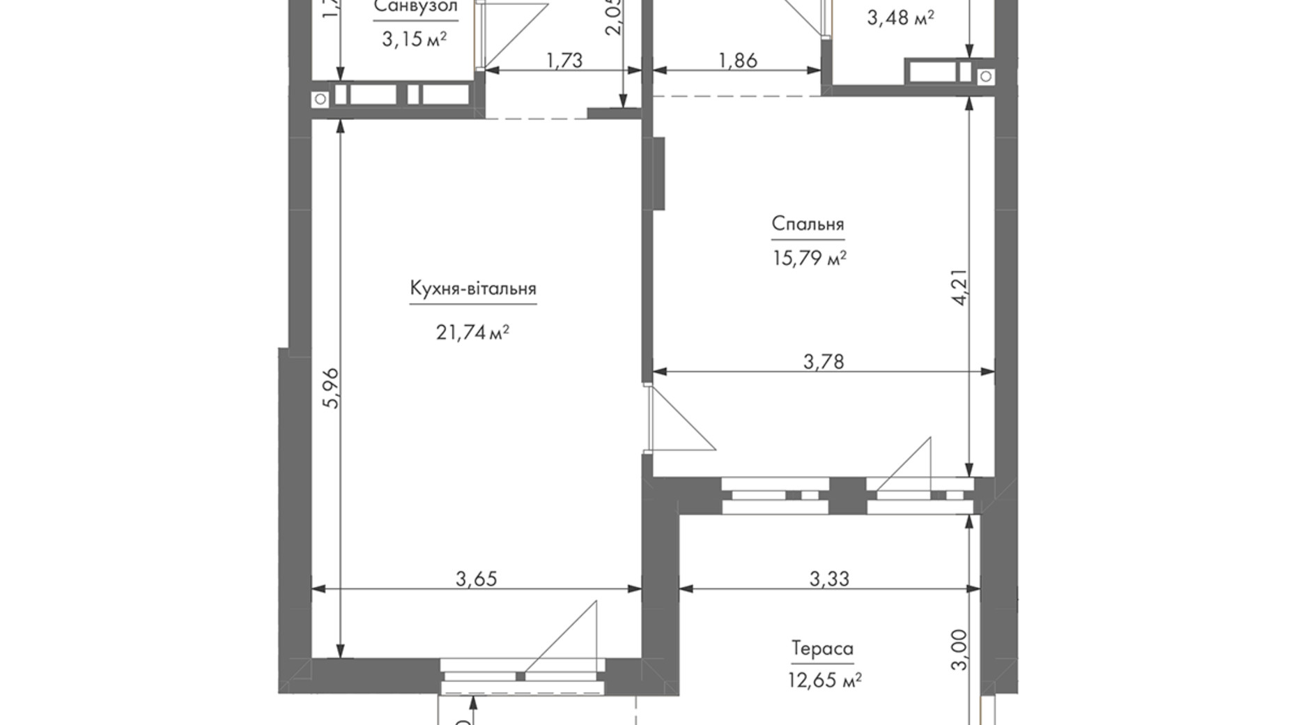 Планування апартаментів в ЖК Gravity Park 55.9 м², фото 418451