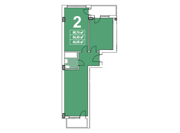 ЖК Central Apart House: планування 2-кімнатної квартири 68.4 м²