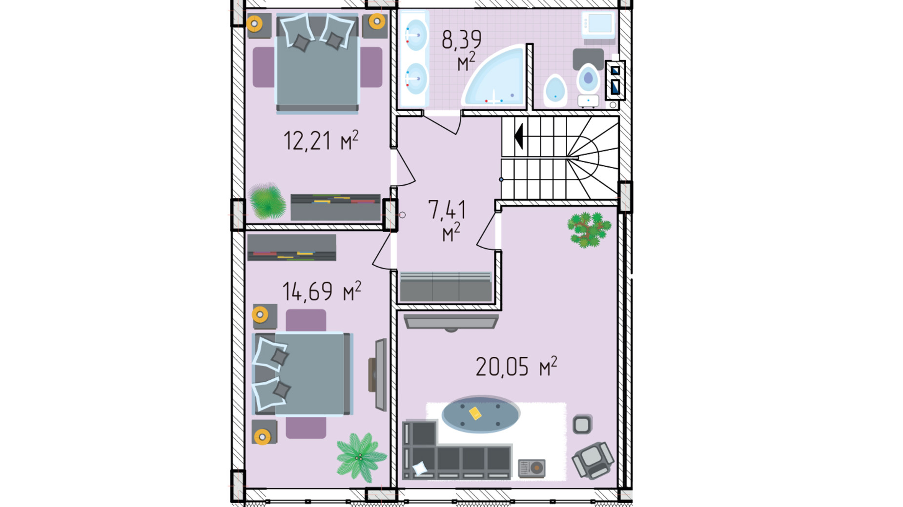 Планування таунхауса в Таунхаус Лавандовий 120.69 м², фото 419085