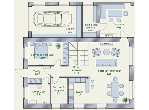 КГ Waterside: планировка 4-комнатной квартиры 212 м²