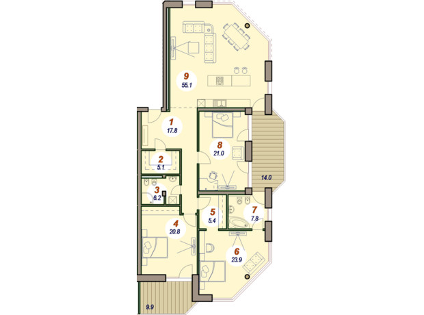 ЖК ул. Мичурина, 19б: планировка 4-комнатной квартиры 170 м²