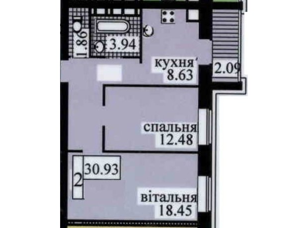 ЖК Городок: планування 2-кімнатної квартири 59 м²