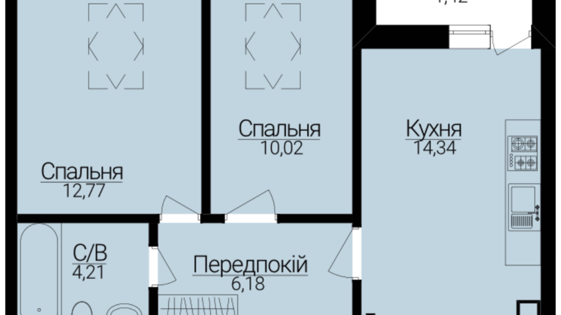 Планировка 2-комнатной квартиры в ЖК Гостомель Residence 48.96 м², фото 419933