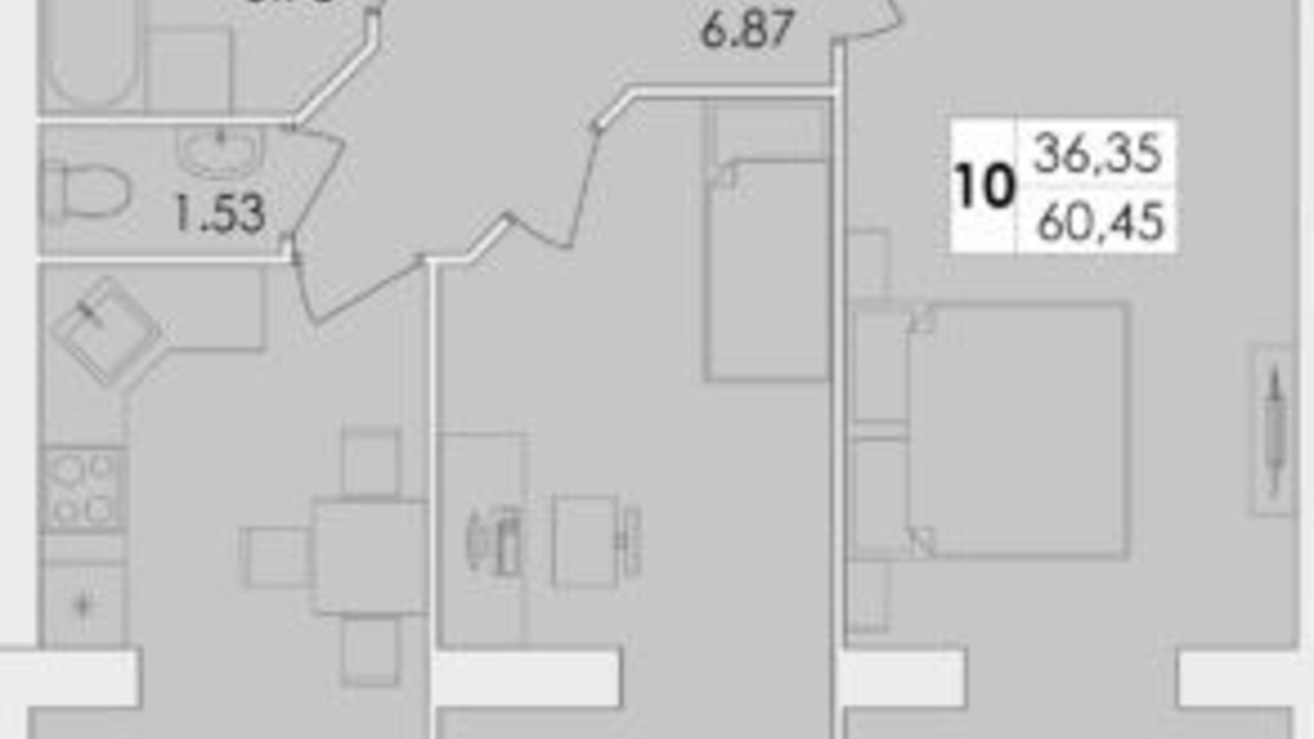 Планировка 2-комнатной квартиры в ЖК Green Village 60.45 м², фото 420069