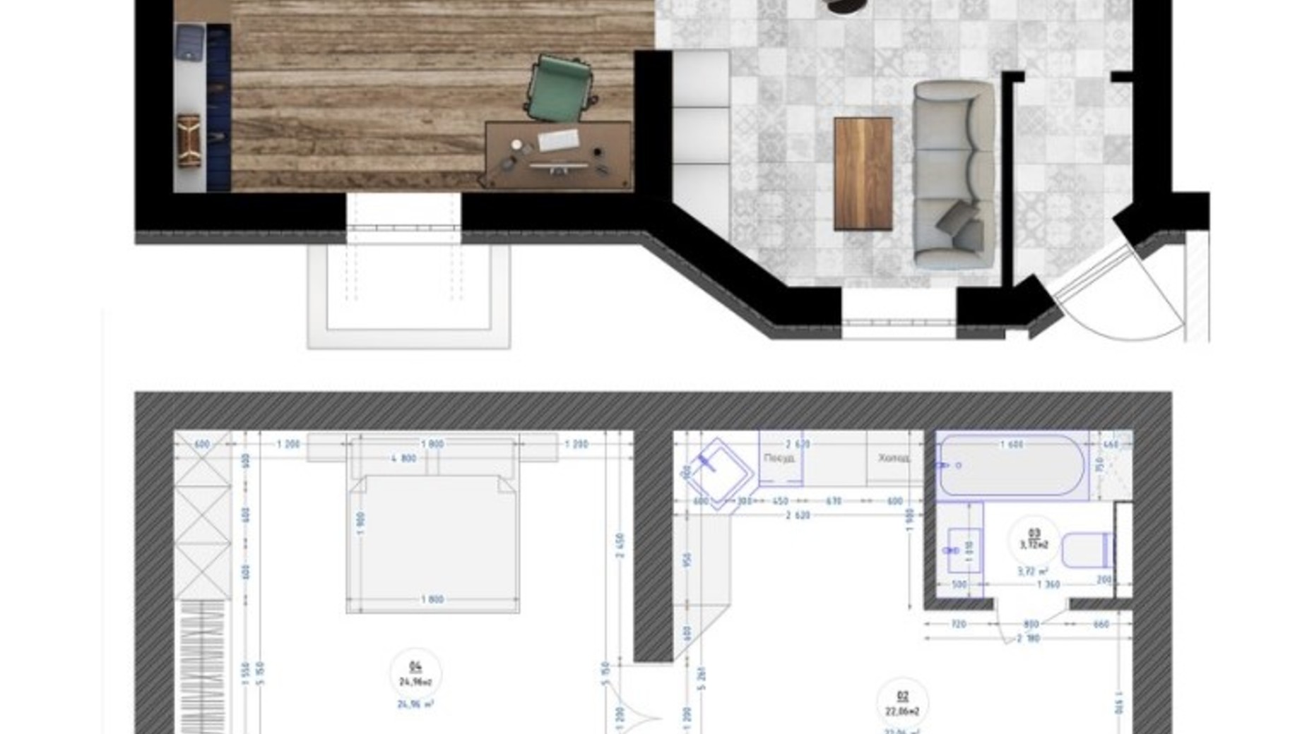 Планування апартаментів в ЖК Трояндовий 53 м², фото 420223