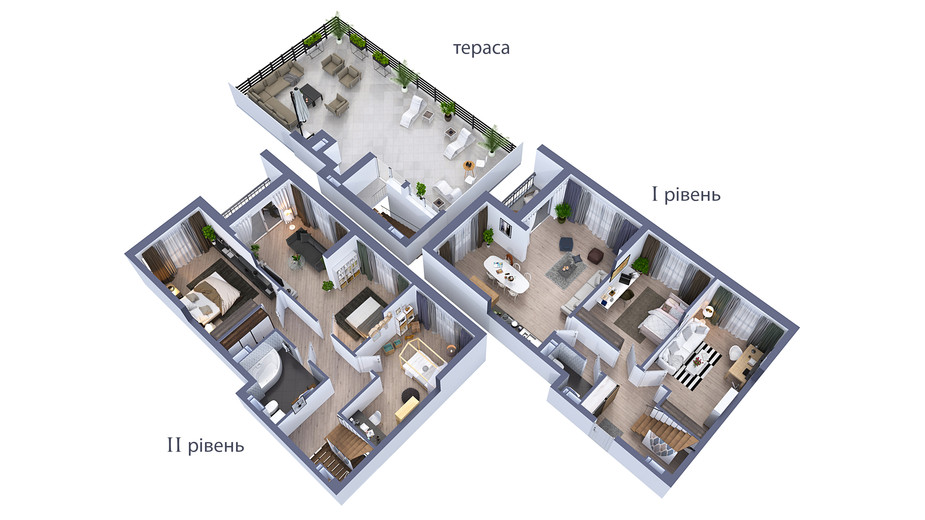 Планировка много­уровневой квартиры в ЖК Greenville на Печерске 103.9 м², фото 420973