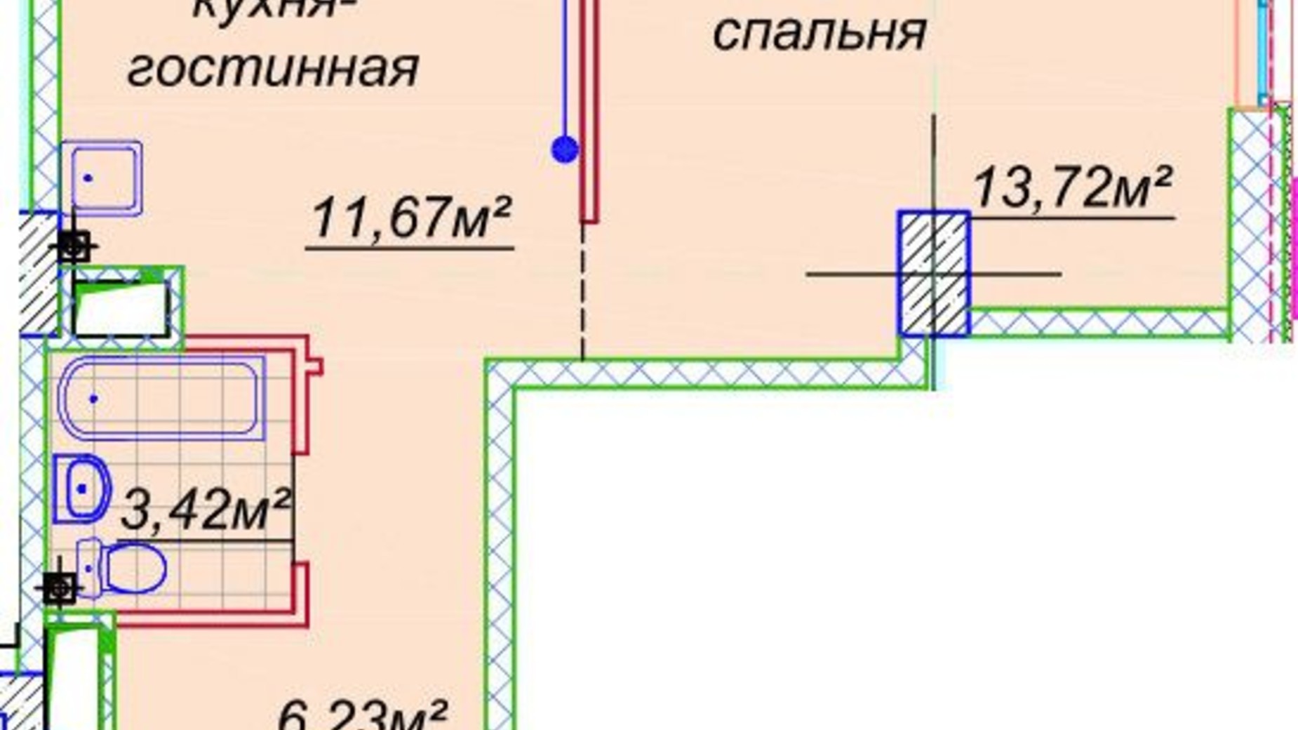 Планування вільне планування квартири в ЖК Миронова 35.58 м², фото 421772