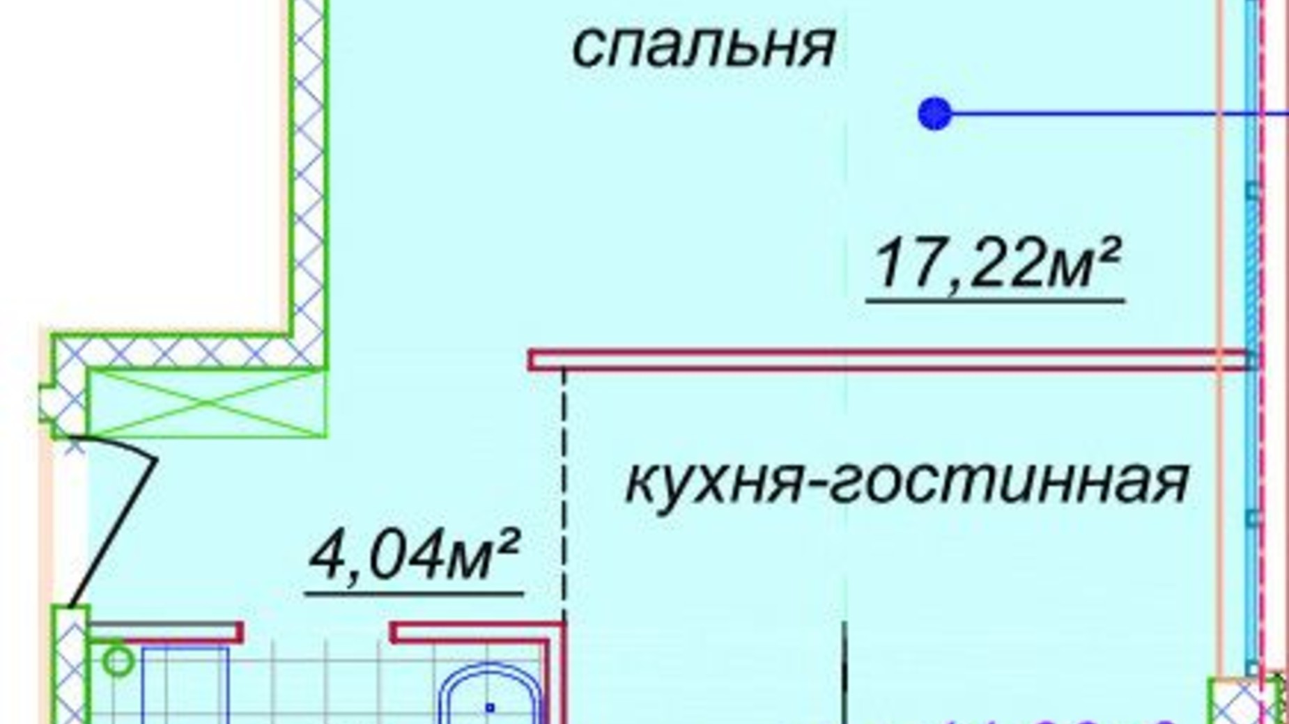 Планировка свободная планировка квартиры в ЖК Миронова 37 м², фото 421774