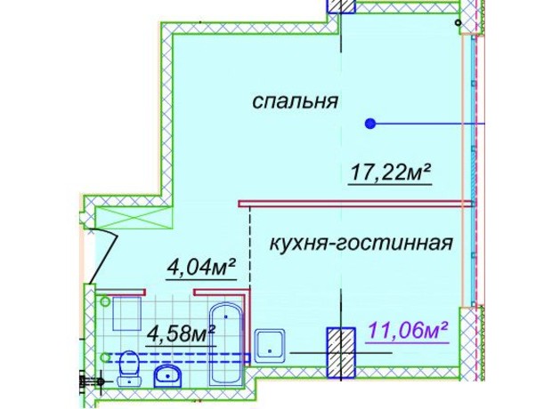 ЖК Миронова: свободная планировка квартиры 37 м²