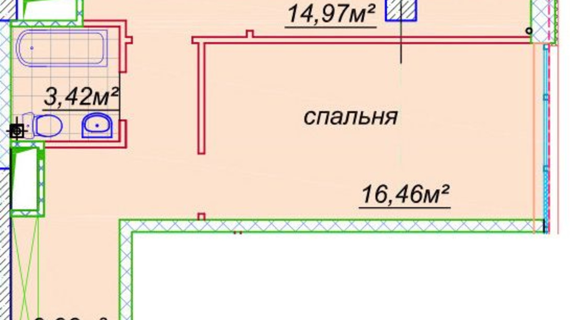 Планировка свободная планировка квартиры в ЖК Миронова 58.23 м², фото 421816