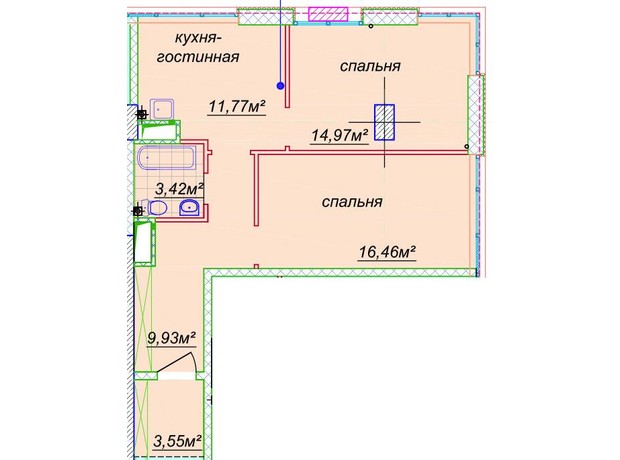 ЖК Миронова: свободная планировка квартиры 58.23 м² ЖК Миронова: свободная планировка квартиры 58.23 м²