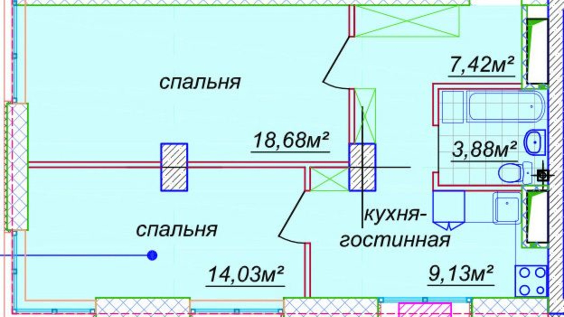 Планування вільне планування квартири в ЖК Миронова 54.87 м², фото 421817