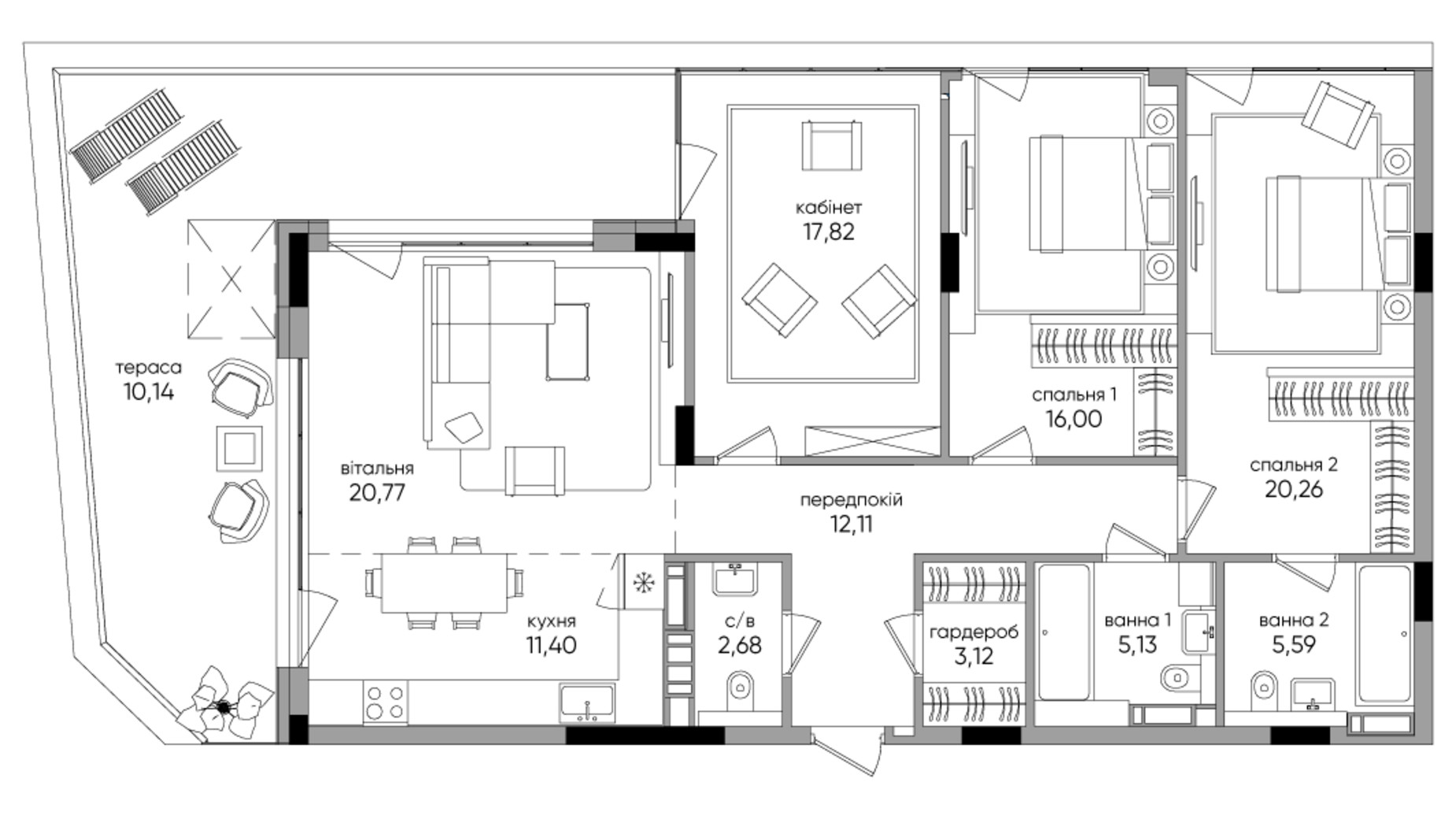 Планування 3-кімнатної квартири в ЖК Park Lake City Vita 125.02 м², фото 422292