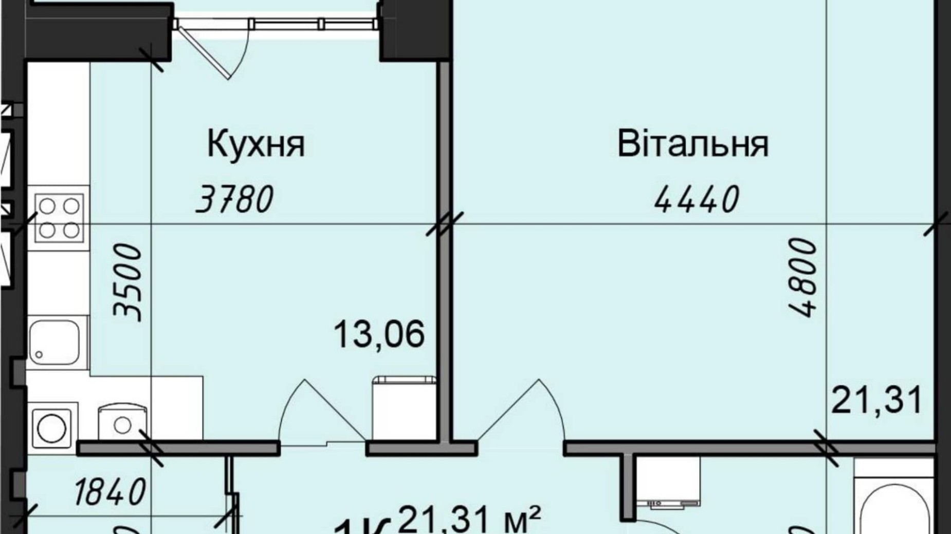 Планування 1-кімнатної квартири в ЖК Житловий будинок 2 52.99 м², фото 422311