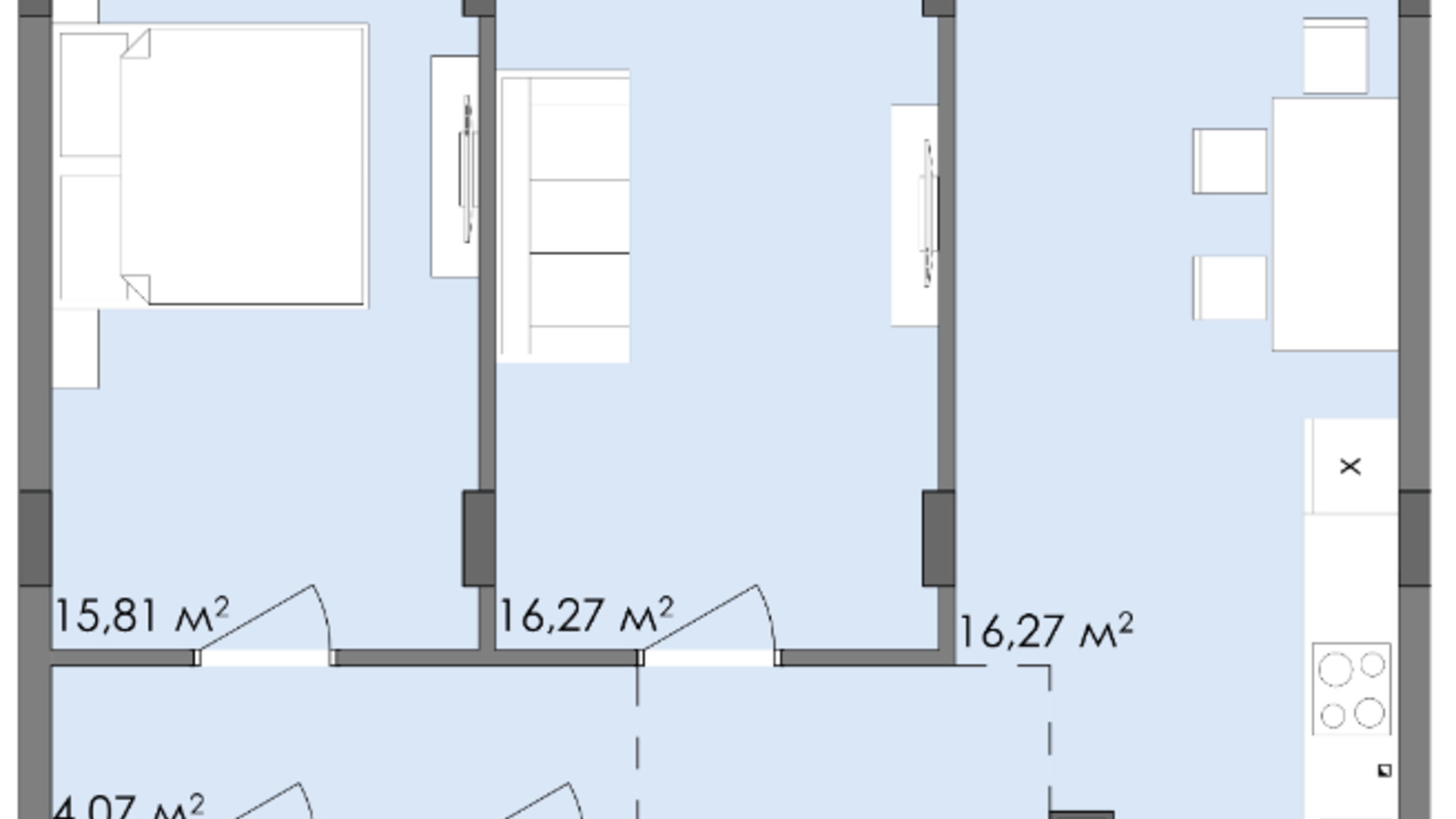 Планировка 2-комнатной квартиры в ЖК Стожары 67.9 м², фото 422472