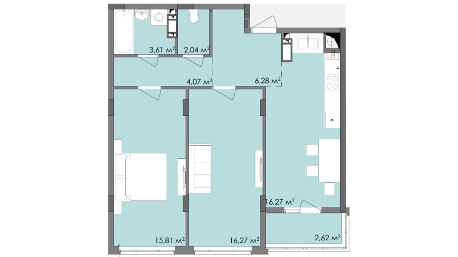 Планировка 2-комнатной квартиры в ЖК Стожары 68 м², фото 422473
